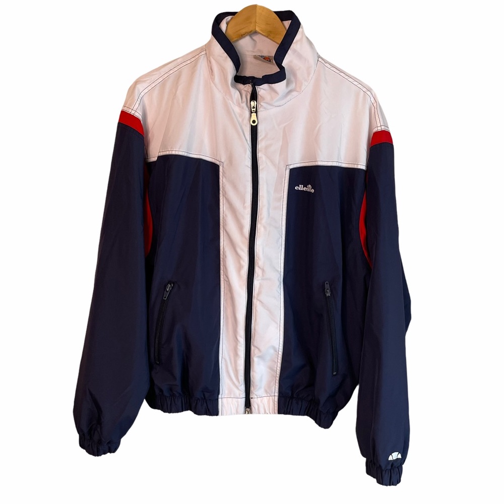 Ellesse White Red Blue Vintage Full Zip Windbreaker Jacket